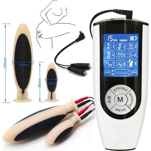 Electric Shock Silicone Anal Dildo Butt Plug Double Electrode Stimulation Anal Vaginal Dilator Prostate Massager BDSM Sex Tools