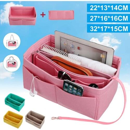 Felt Cloth Insert Bag Makeup Organizer Women Portable Cosmetic Bag Multi Pocket Purse Travel Storage Organizer Handbag