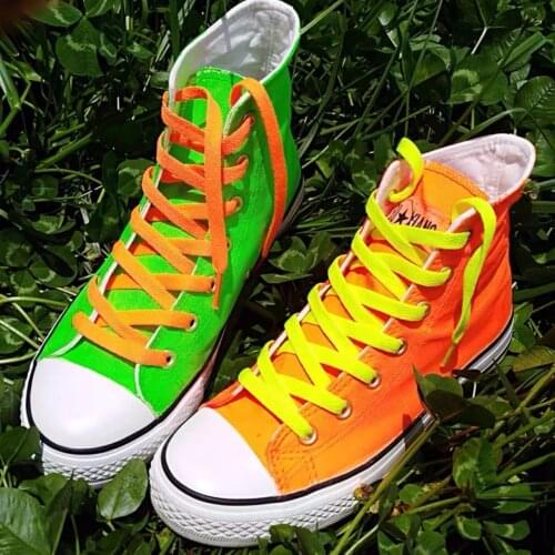 High top canvas shoes soft girls casual shoes fluorescent candy color patchwork hand painted shoes flat with school shoes