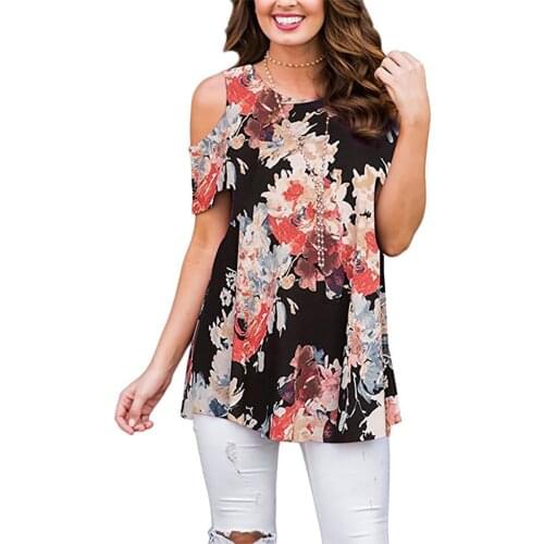 Women Chiffon Blouses Tops Off Shoulder Short Sleeve Floral Print Tee Spring Female Casual Ruffles Shirts Plus Size Blusas Girl