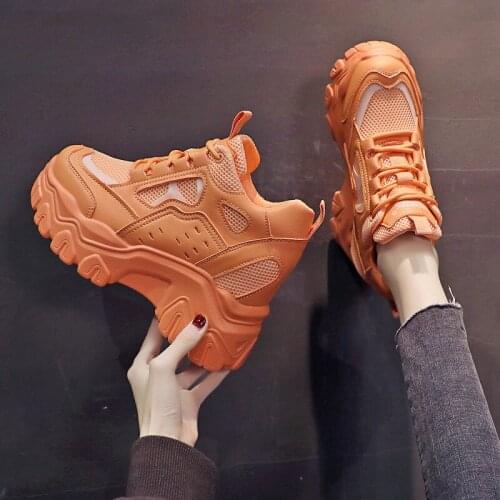 Increase within 10cm womens sports shoes spring and autumn simple solid color thick-soled lace-up casual shoes comfortable