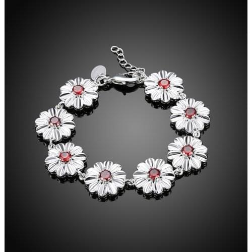 Elegant Flower Cubic Zirconia Crystal Bracelets For Woman Fashion Silver Bracelets Jewelry Accessories