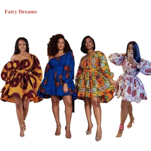 African Cute Dress For Women Traditional African Clothing Dashiki Ankara Bandage Summer Dresses Off Shoulder Print Ball Gown