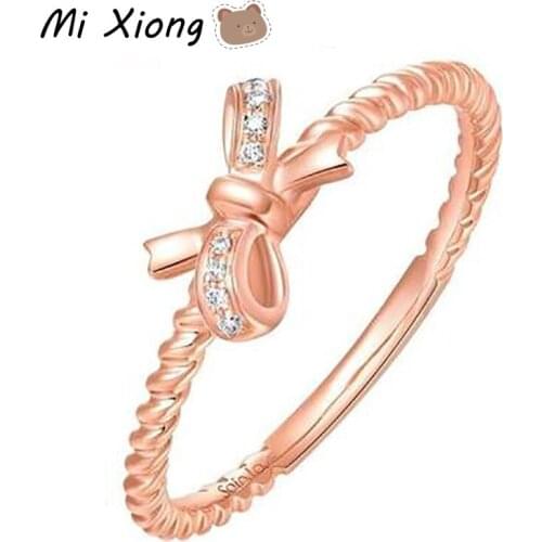 Mi Xiong 925 Sterling Silver Ring for Women Engagement Butterfly Luxury Jewelry Wedding Gift Charm Classic Cute Bowknot Romantic