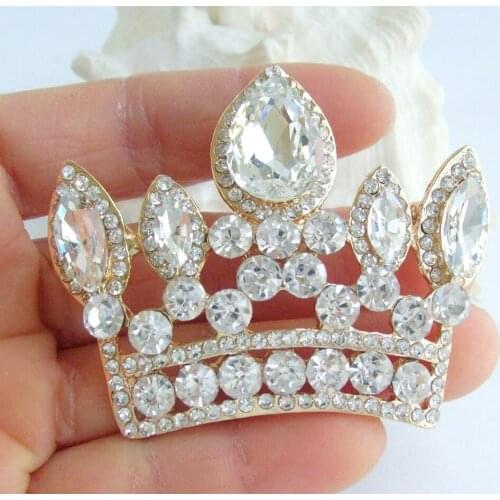 GoldTone Wedding Bridal Crown Brooch Pin Pendant Clear Austrian Crystal EE05050C8