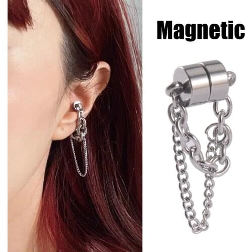CHUANCI 1PC/2PC Punk Mens Strong Magnet Magnetic &Pendent Ear Stud Set Non Piercing Earrings Fake Earring Jewelry For Gift