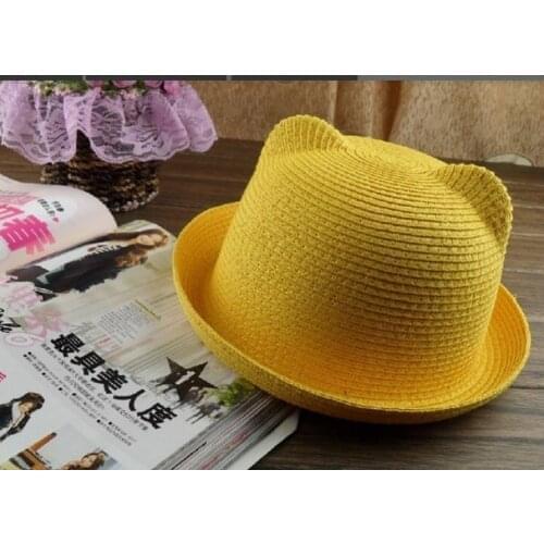 1 piece Summer Baby Hat Cap Children Breathable Straw Hats Childrens cat ears sunhat Kids Cute Solid Boy Girls Hats 2021