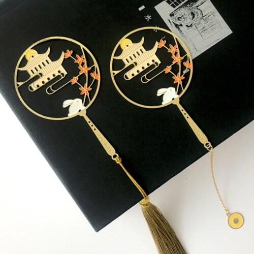 1pc Kawaii Moon Rabbit Pendant Bookmark Cute Tassel Metal Pattern Book Mark Page Folder Decor Office School Supplies Stationery