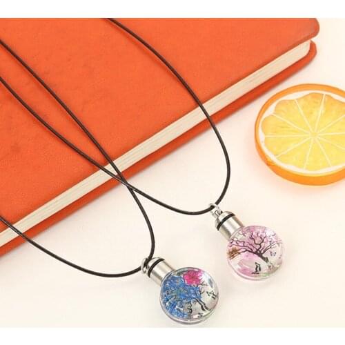 1Pcs Trendy Dried Flowers Necklace LED Luminous Flower Pendant Necklace For Women Charm Crystal Glass Ball Party Wedding Jewelry