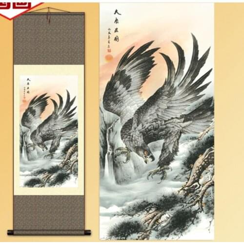 1pc Traditional silk art Home decoration Chinese silk scroll painting Hawk Eagle Portraits S098