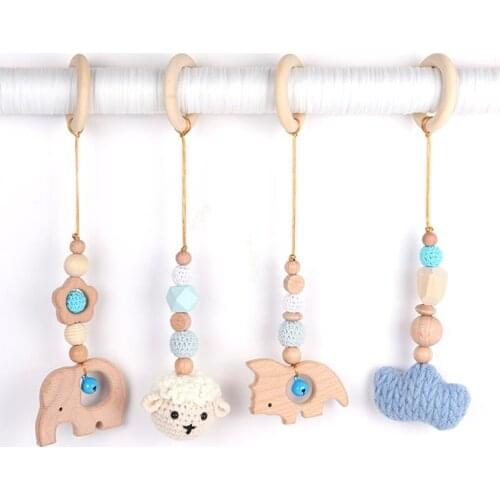 4Pcs/Set Baby Nordic Gym Frame Hanging Pendants Wooden Ring Teether Animal Teether Pacifier Clip Chain BPA Free Nursing Toys