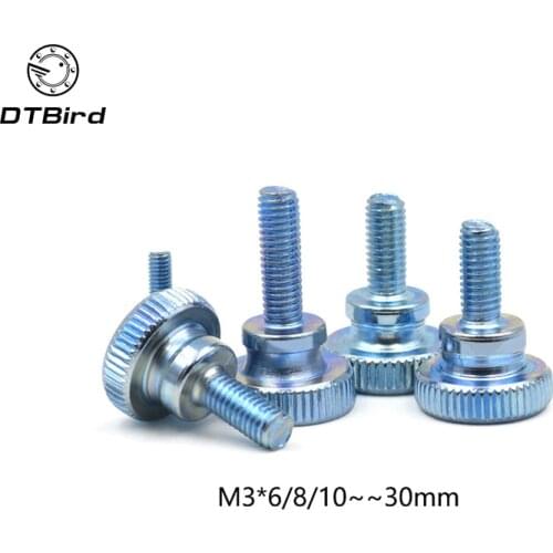 50pcs M3 Carbon Steel thumb screw with collar round head with knurling manual adjustment screws bolt GB834 M3*(6/8/10~30) MM