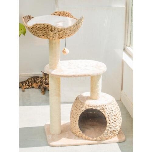 598 Natural Pu grass weaving cat climbing frame cat nest one sisal cat house cat tree cat climbing jumping platform