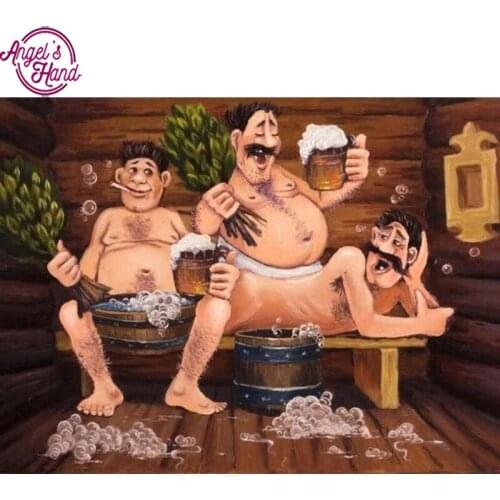 5D Diy diamond painting cross stitch 3 Men Bathe Full Round Diamond embroidery Needlework Rhinestone Mosaic Crafts