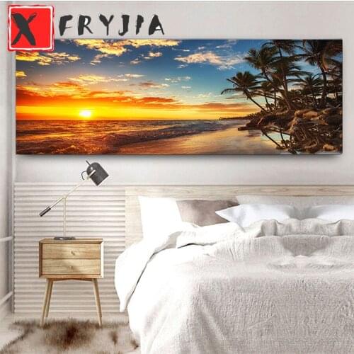Full Square Round Drill 5D DIY Diamond Painting Colorful Seascape with Palm Tree Embroidery Cross Stitch Mosaic large home Decor