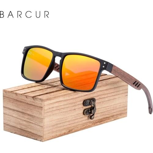 BARCUR Mens Sunglasses Brand Designer Natural Walnut Wood Sun Glasses Women Polarized Eyewear UV400