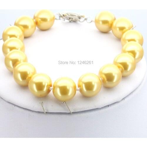 Shining Christmas Gifts Women Girls 10mm Yellow Glass Round Pearl Beads Bracelet Jewelry Making Design