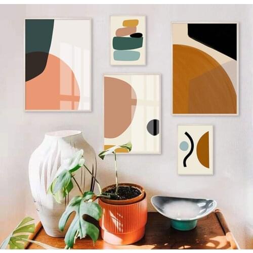 Boho Modern Abstract Geometric Graphic Texture Canvas Painting Wall Art Pictures Posters and Prints for Living Room Home Decor