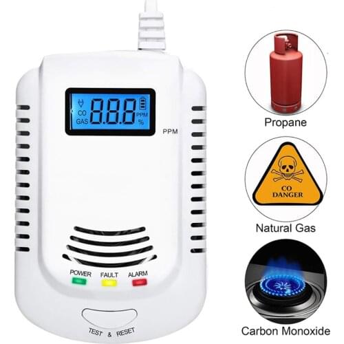LED Display Gas Detector Plug-in Home Natural Gas/Methane/Propane/CO Alarm Leak Sensor Detector with Voice Promp