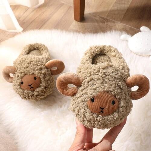 Children Cotton Indoor Kids Slippers Winter Boys And Girls Home Slippers Baby Non-Slip Cartoon Sheep Cute Plush Warming Shoes