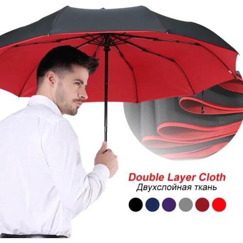 Automatic Double Umbrella Rain Windproof Women 3 Fold Female Male 10 Bone Car Luxury Large Business Umbrellas Men Gift Parasol