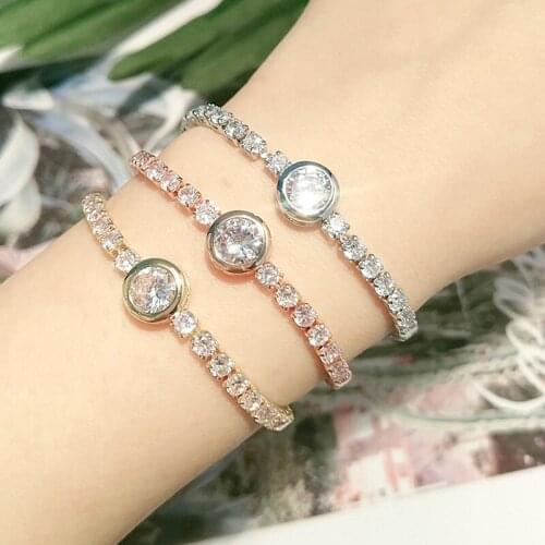 Funmode Sparkling Round Cubic Zircon Adjustable Box Chain Bracelet For Women Party Pulseiras Feminina Wholesale FB104