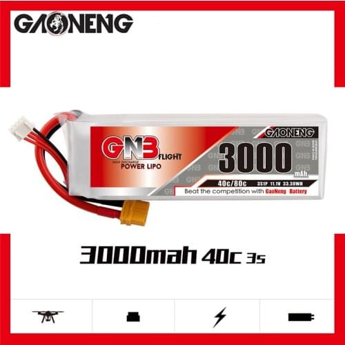 Gaoneng GNB 3000mAh 11.1V 3S 40C/80C Lipo Battery With T/XT60/XT90 Plug For RC Helicopter Quadcopter FPV Racing Drone Parts