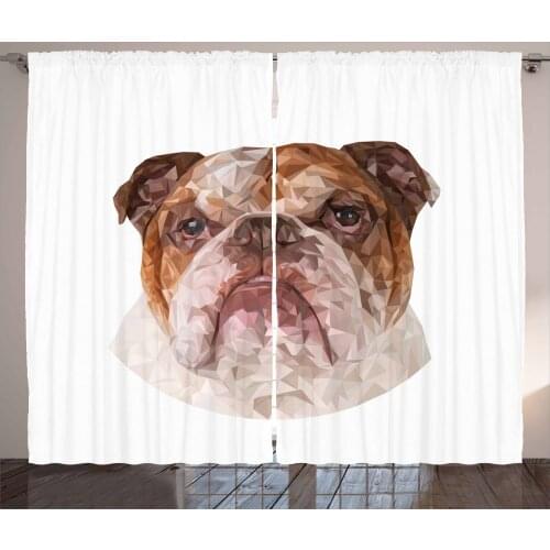 Geometric English Bulldog Curtains Pastel Portrait Satin Fabric Drapes for Living Room Bedroom 2 Panel Window Set