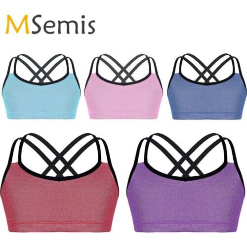 Gymnastics Leotard for Girls Ballet Crop Top Glittery Metallic Double Shoulder Straps Crop for Ballet Leotard Stage Performance