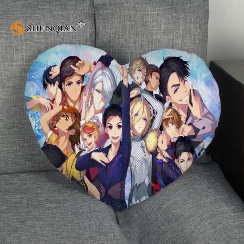 Hot Sale YURI!!! on ICE Heart Shape Pillow Cover Custom zipper Pillowcase Just Cover No Core Size 41x36cm,47x42cm