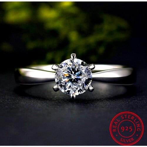 Luxury Female Small Round Lab Diamond Ring Real 925 Sterling Silver Engagement Ring Promise Solitaire Wedding Rings For Women