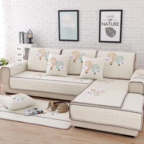 Hot Air Balloon Embroidery Lace Sofa Cover Cotton Non-Slip Sofa Towel Chair Covers Mats Living / Drawing Room Decorative L Shape