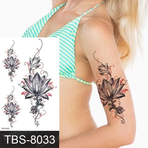 Mandala temporary tattoo sticker black henna lace jewelry stickers lotus flower tattoo sleeve girls arm wrist breast tattoo