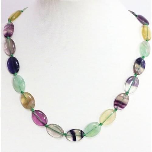 Cute/Romantic Fashion Multicolor Fluorite Women Chain Necklace Charms Oval Beads 13*18mm Party Clothes Jewelry 18inch B1460