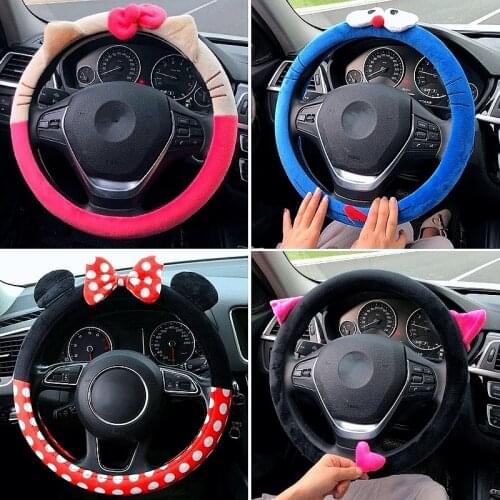 Car Steering Wheel Cover Cartoon Universal Warm Plush Winter Velvet Lovely Girls Bowknot Wholesale Car Interior Accessories
