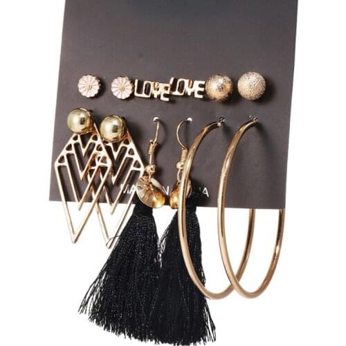 Bohemia Stud Earring Set 6 Pairs/lot Design Long Tassel Earrings For Women Fashion Jewelry 2020