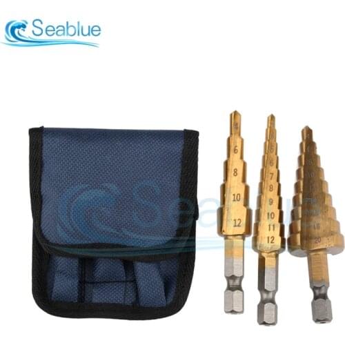 3Pcs/set Step Drill Bit Hand Tool Sets 3-12 4-12 4-20 4-32mm HSS Step Cone Cutt Woodworking Drill Bit Set Cutter Drilling