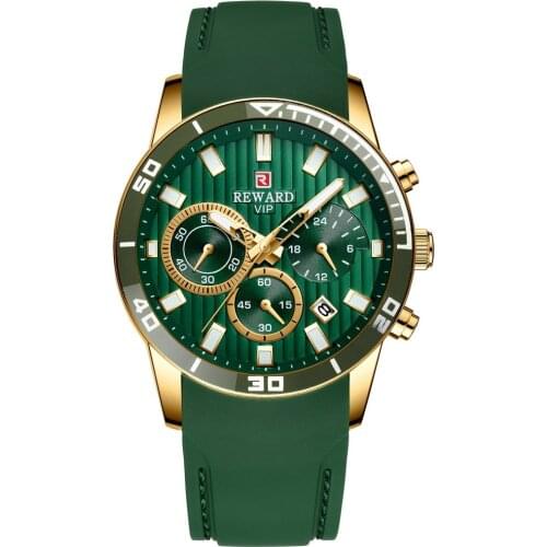 REWARD Army Green Quartz Clock Luxury Chronograph 3 Sub-dia Watch 2021 Military Auto Date Silicone Strap Watches for Men