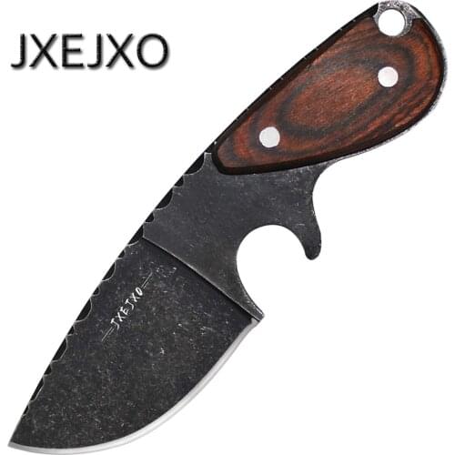 JXEJXO Fixed Blade Knife Outdoor Survival Knife Full Tang Hunting Field Knife with Sheath with Red Wood Handle