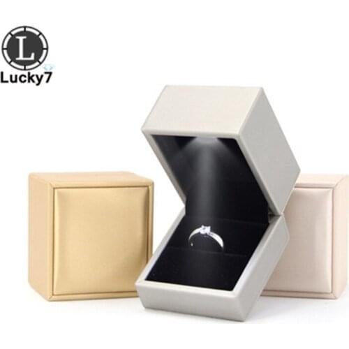 Wholesales 20pcs/lot brushed leatherette led lamp ring box creative lights marriage ring box jewelry packaging display jewelry