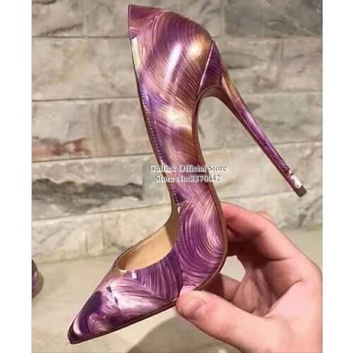 Sexy Purple Printed Patent Leather Dress Shoes Pointed toe Gladiator 12CM 10CM 8CM Stiletto Heel Pumps Patchwork Banquet Shoes