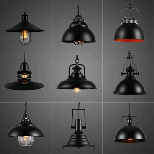 2017 Retro Hanging Lamp, Industrial Style Vintage Pendant Lights with Metal for Bar Cafe Restaurant E27 Lamp Holder,Black,220V