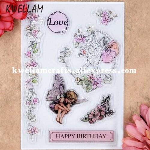 HAPPY BIRTHDAY LOVE Angel Flowers Scrapbook DIY photo cards rubber stamp clear stamp transparent stamp 10.5x14.8cm KW8042347