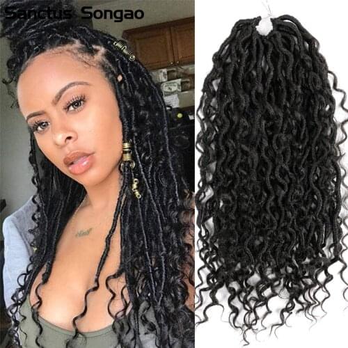 Synthetic Braiding Hair Extension River Goddess Locs Crochet Hair with Curly Ends Curly Faux Locs Soft Pre Looped Santus Songao