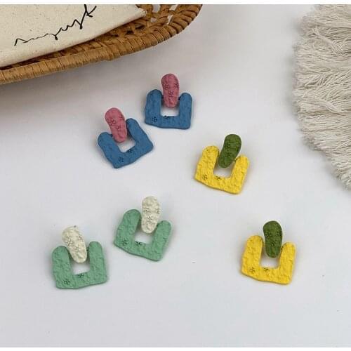 2021 New Korean Colorful Trendy Square Alloy Trendy Dangle Earrings For Women Fashion Jewelry Party Shiny Color Pendiente Mujer