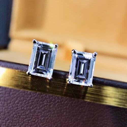 925 Sterling Silver High Carbon Diamond Emerald Cut Wedding Earrings For Women Men Birthday Fine Jewelry Gift