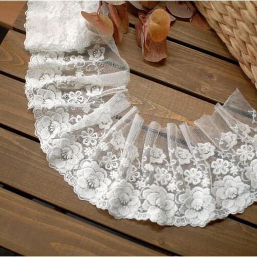 1 Yard 12 CM Width Cotton Thread Peony Floral Embroidered Lace Trim Ribbon Mesh Handmade Sewing Curtains Sleeves Lingerie Decor