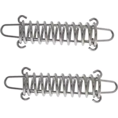 OOTDTY 2pcs Camping Stainless Steel Wind Rope Buckle Spring Hook Tent Spring Tensioner