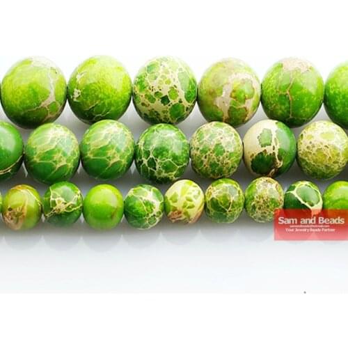 Free Shipping 16" Natural Stone Apple Green Sea Sediment Imperial Round Loose Beads 4 6 8 10 12MM Pick Size For Jewelry AGSB01