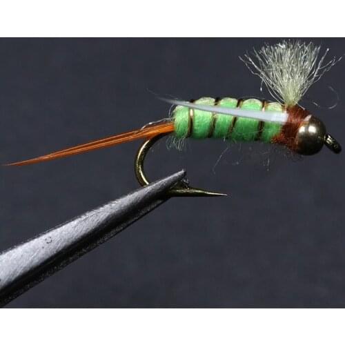 Bimoo 10PCS #12 Brass Beadhead Nymph Psycho Prince Nymph Crazy Purple & Chartreuse Prince Trout Fishing Flies